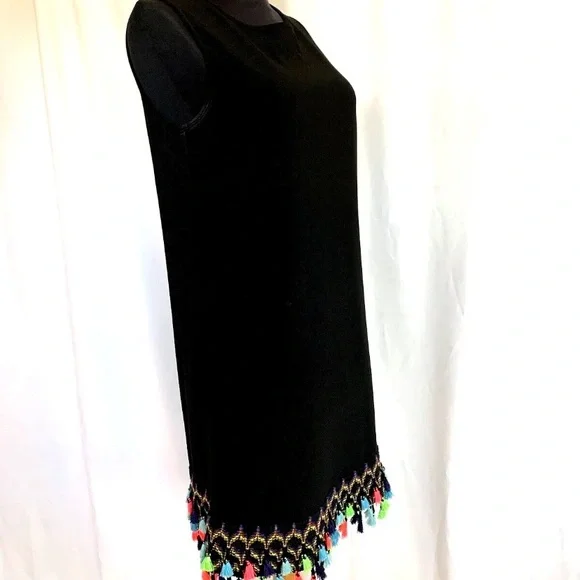Joseph Ribkoff Black Knit Sheath Dress W/ Tassels - Size 6 Small - Picture 5 of 5